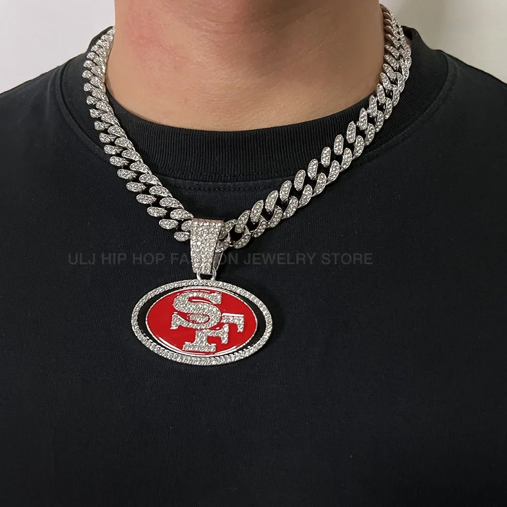 Hip Hop Pendant Football Necklace with 12mm Miami Cuban Chain Bling Man Woman Iced Out Cool Jewelry