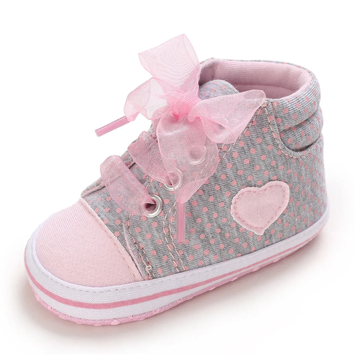 Yibubu Pink Baby Shoes, Heart Appliqué Baby Girls Shoes, Soft-Sole Infant First Walker Newborn Sneakers, Toddler Baby Shoes