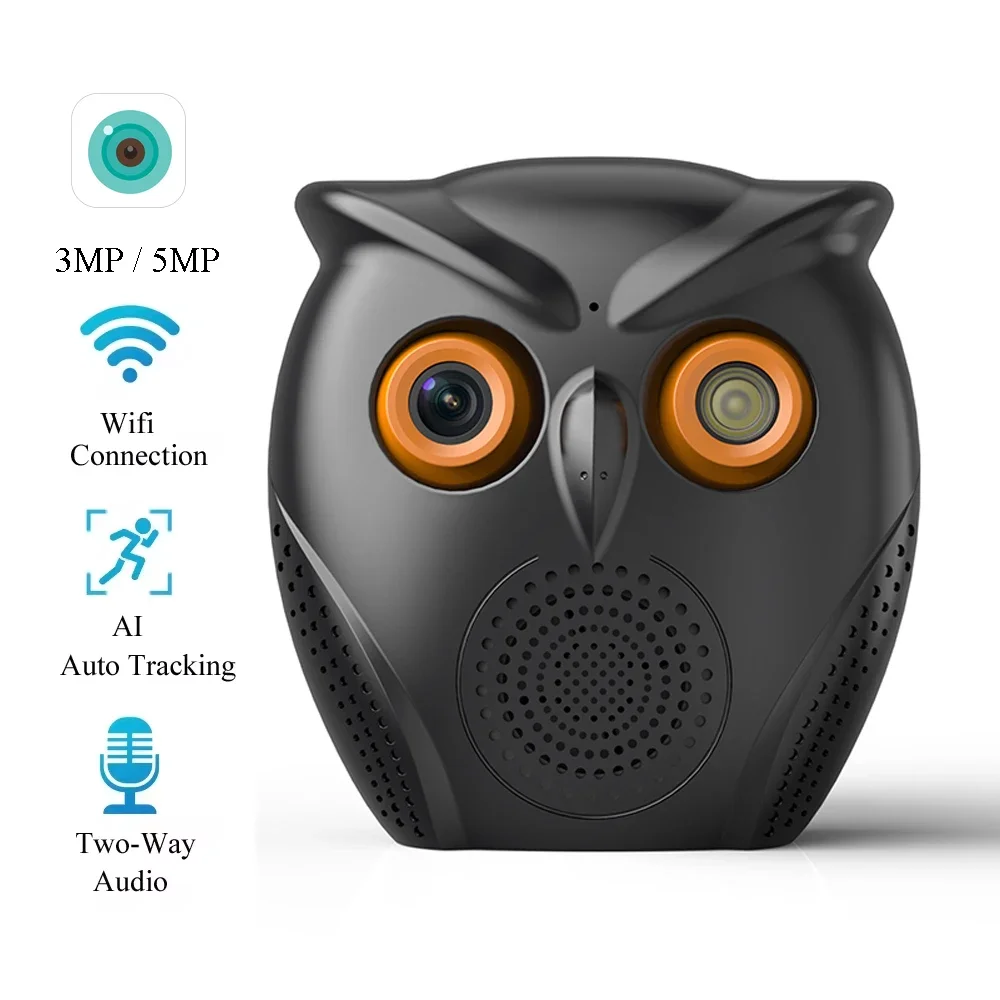 ICSEE WiFi Camera Owl Look 2K 5MP IP Camera Home Security Human Detection Indoor Color Night Vision Security Camera System