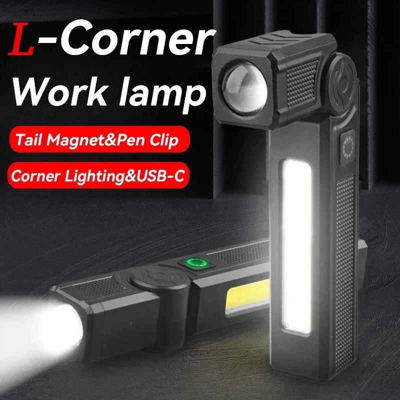 Portable High Power LED Flashlight USB Rechargeable Camping Lamp Torch Car Repairing Work Light Tail Magnet 5 Mode Flashlight