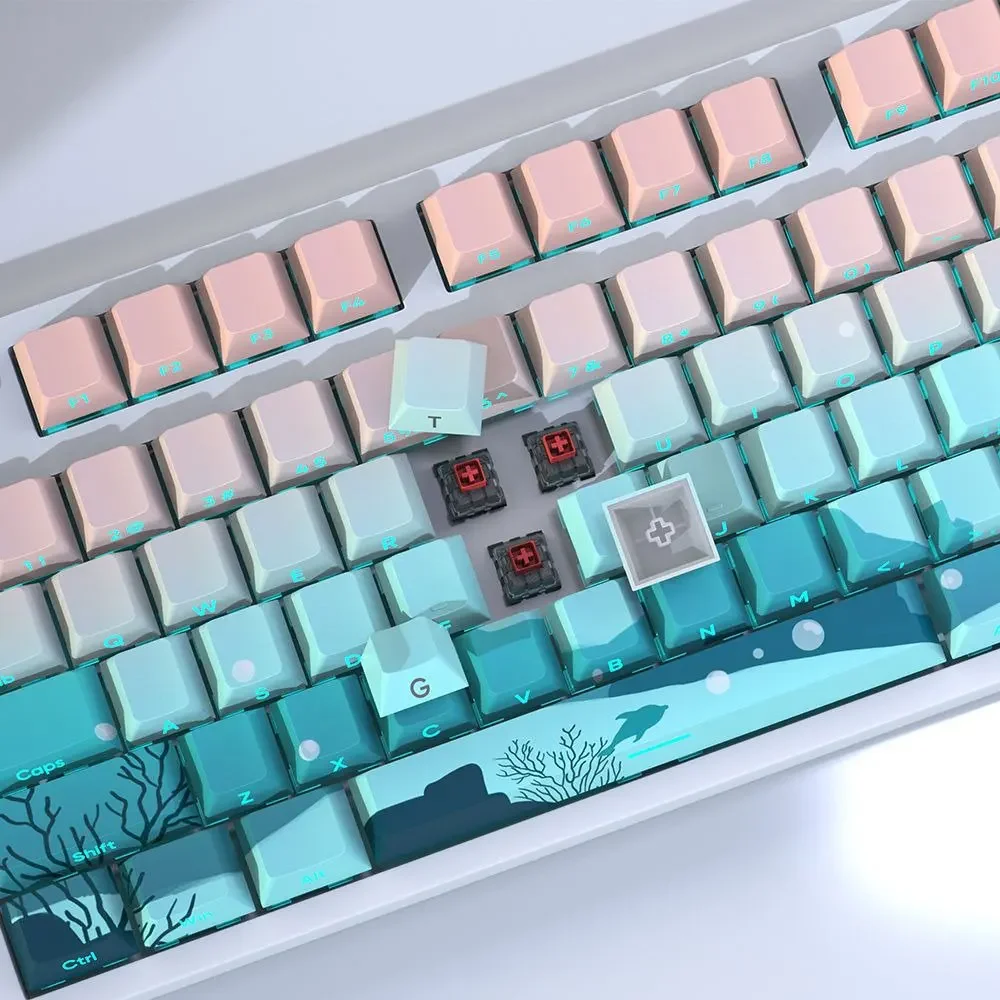 125 Key Deep Sea Theme Full Set Keycaps Cherry Height PBT Thermal Sublimation For 61 68 75 87 96 104 108 Mechanical Keyboard