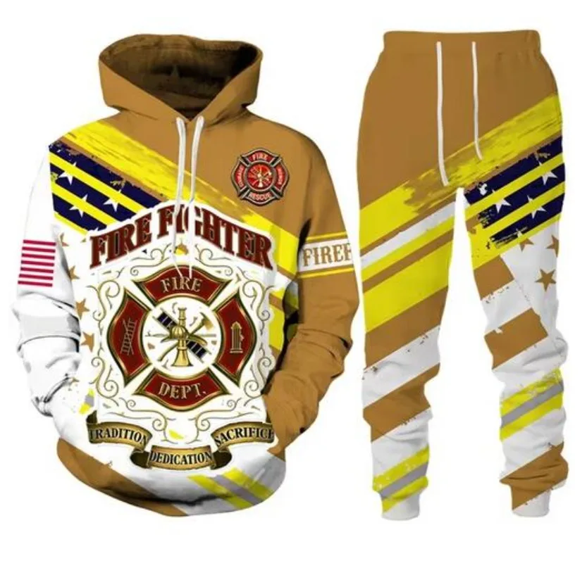 Men/Womens Firefighter 3D Printed Hoodie Suit Men Sweatshirts Sweatpants Casual Fashion 2 PAC Tracksuit Set Men's Clothing