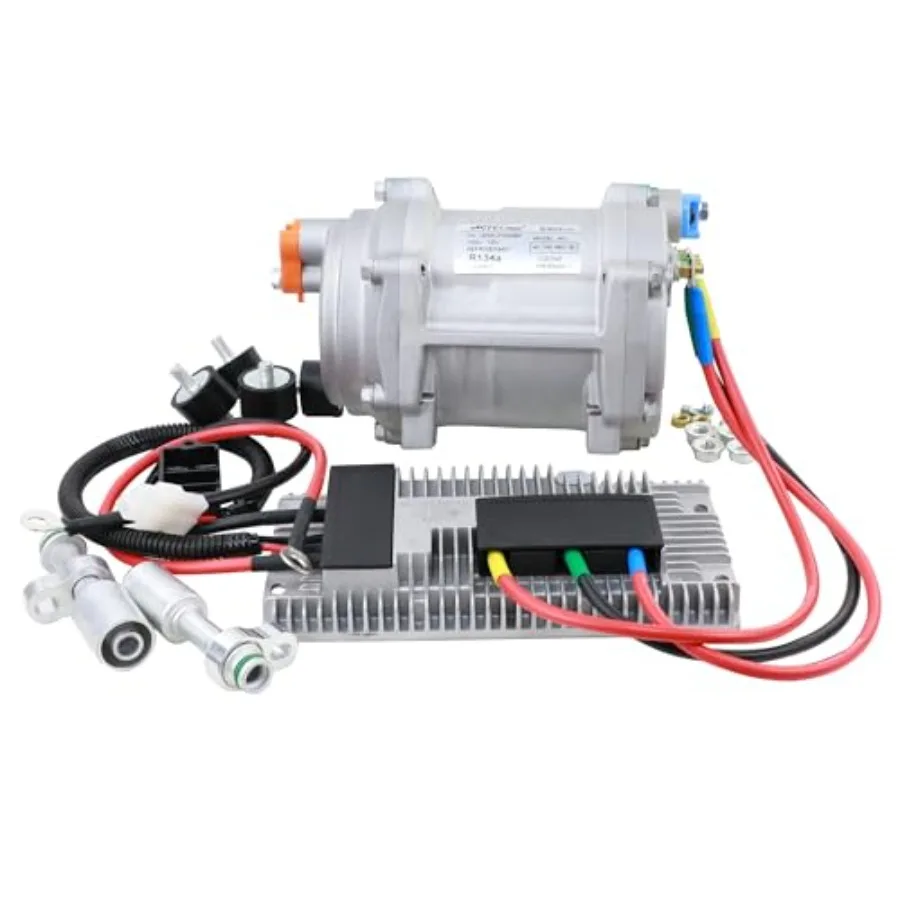 

Universal AC Electric Compressor 20cc/r for 12V Auto Air Conditioner, R134a-compatible, aluminum housing, black finish, straigh