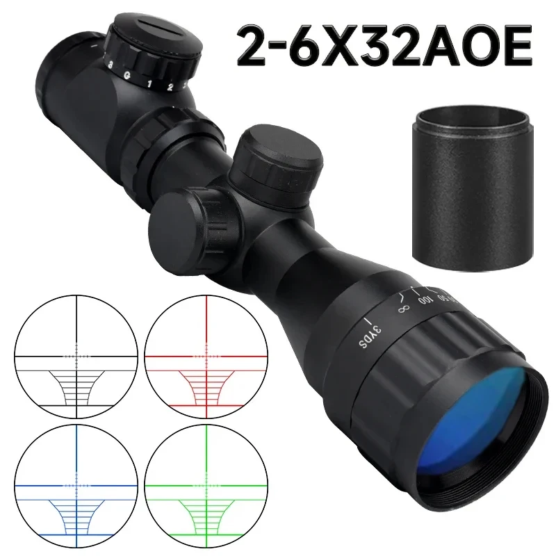 2-6x32 AOE Optics Scopes Crossbow Short Tri-Illuminated Riflescope Tactical Collimator Airsoft Optic Scope for Hunting Accessory