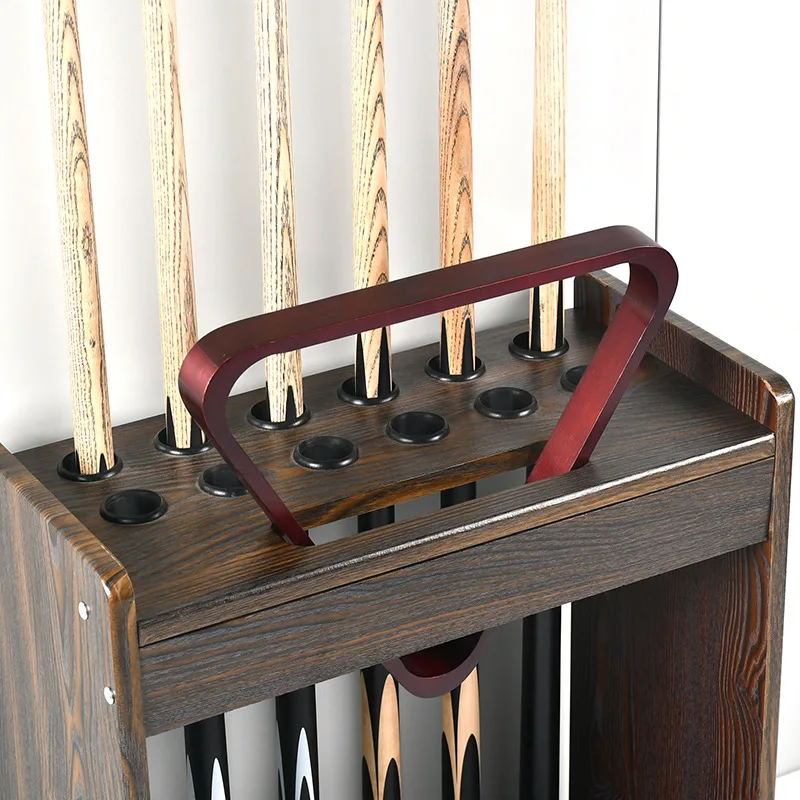 Solid wood 12-hole vertical billiard club holder, square wood painted club holder