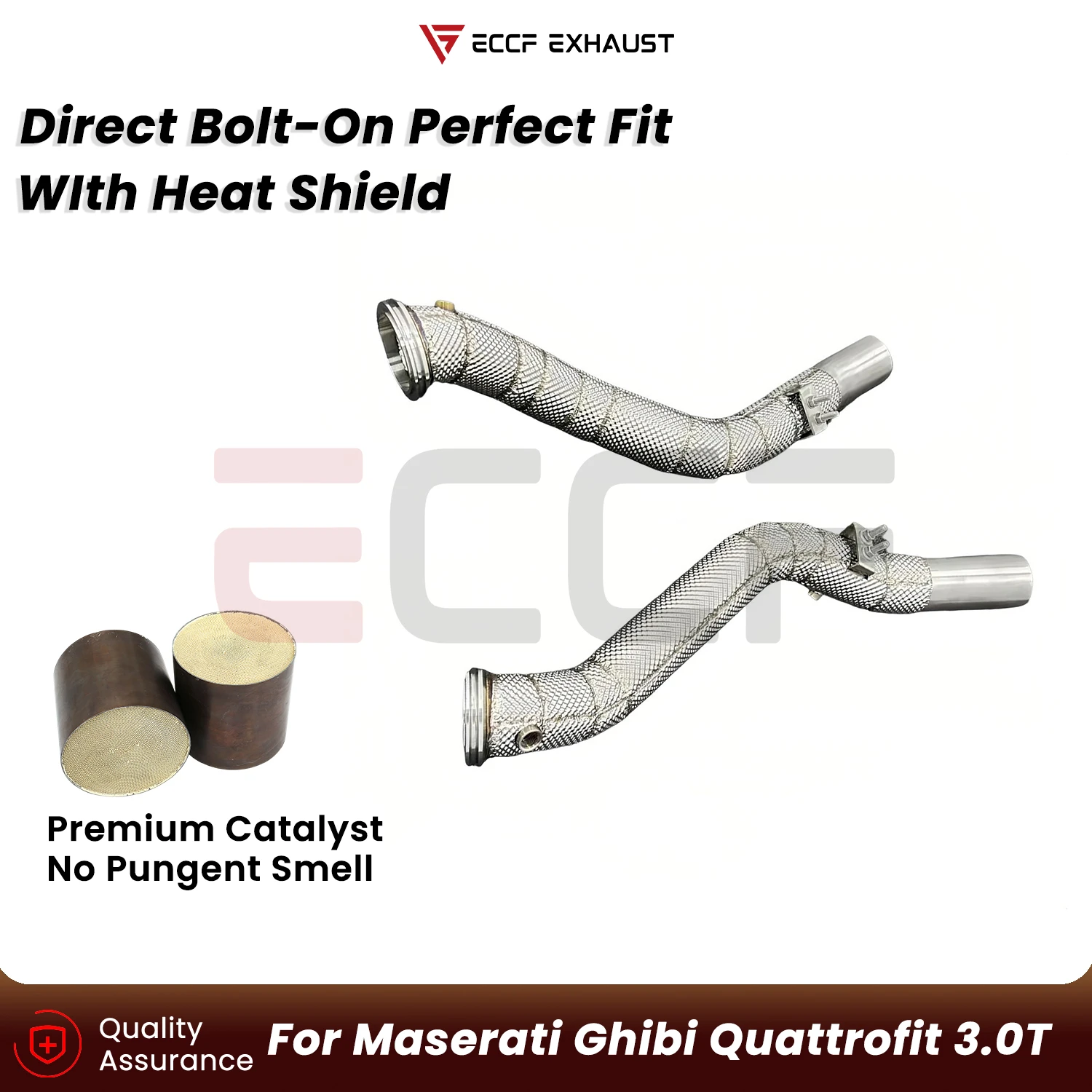 

Sporty Downpipe With Heat Shield For Maserati Ghibi Quattrofit 3.0T Aggressive Exhaust Sound Plug and Play Performance Upgrade