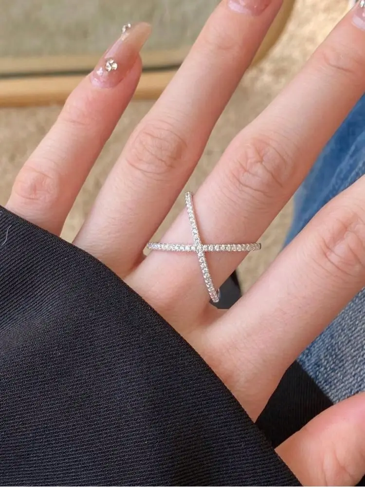 925 Sterling Silver Fashion Personalized X-shaped Shiny Zircon Ring for Women Gift Anniversary Ring Silver Color Fine Jewelry