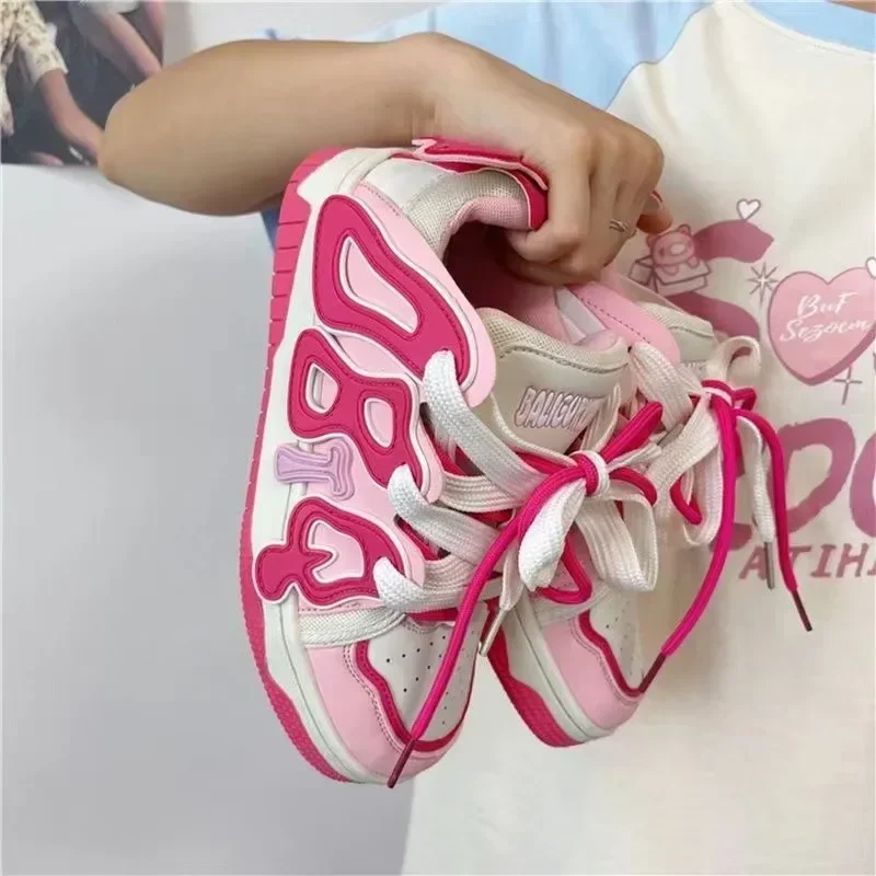 2024 New Style Pink Cute Women's Shoes Letter Versatile Kawaii Women Shoes Little Girl Pink Wear-resistant Sneakers