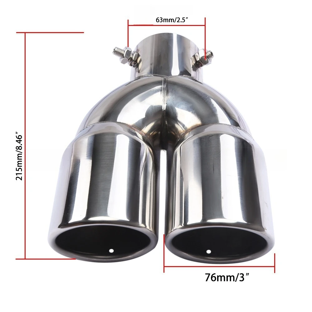 Adjustable dual outlet straight section curved section stainless steel exhaust tailpipe 63-76mm one out of two car modification
