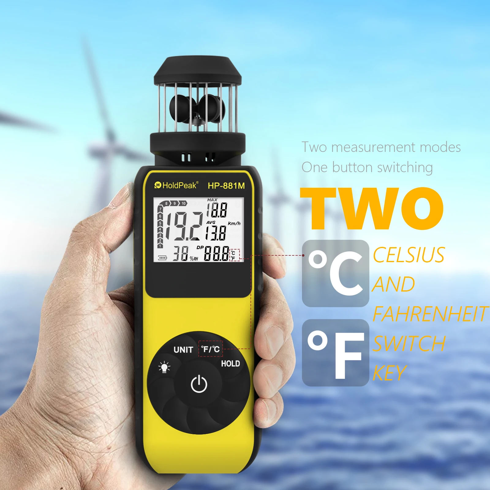 

Handheld Cup Anemometer Wind Speed Temperature Meter ±4% Accuracy Beaufort Scale Tripod Mount for Weather