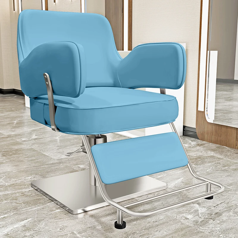 

Reclinable Barber Chair Lounges Hair Hair Salon Special Haircut Liftable Luxury Blue Down Barber Chair Stuhl Saloon Furniture