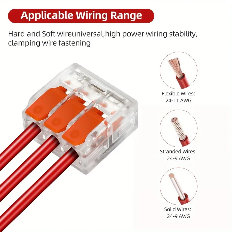 30pc Set of Orange Combination Cable Connectors 2-Port/3-Port/4-Port/5-Port Quick Cable Electrical Sheath Connection Terminals