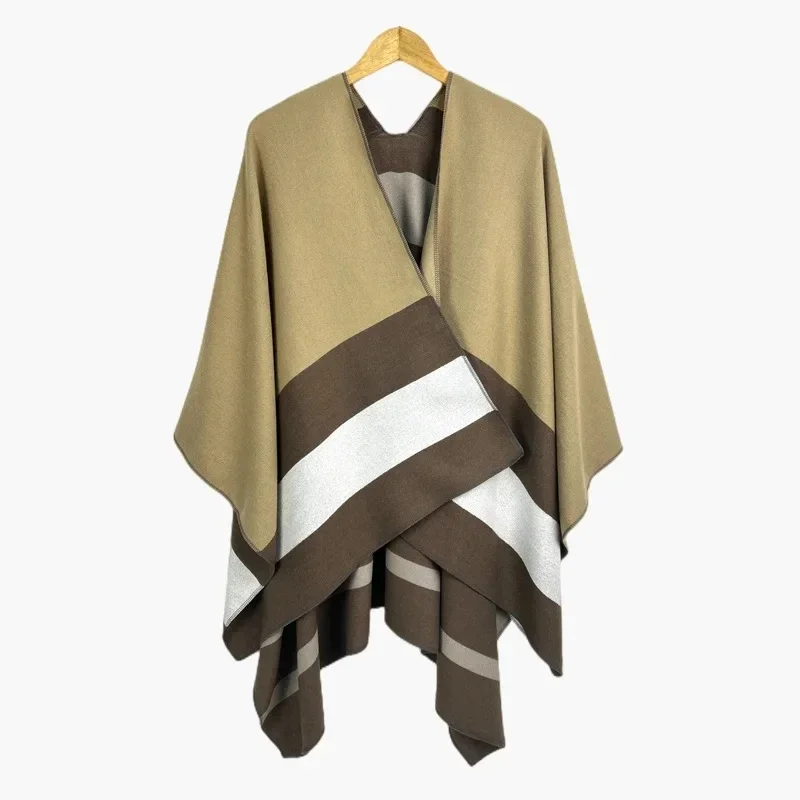 Imitation Wool Cloak Air-conditioned Room Thermal Holiday Cape Wrapped Outside Women's Travel Coat Poncho Leisure Fashion Khaki