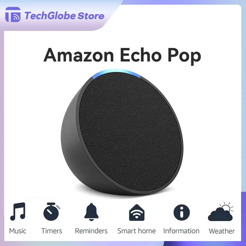 موسيقى Amzon Echo Pop الأصلية ومكبر الصوت الذكي للتحكم الصوتي المنزلي تذكير الطقس مع مكبرات صوت بلوتوث Alexa