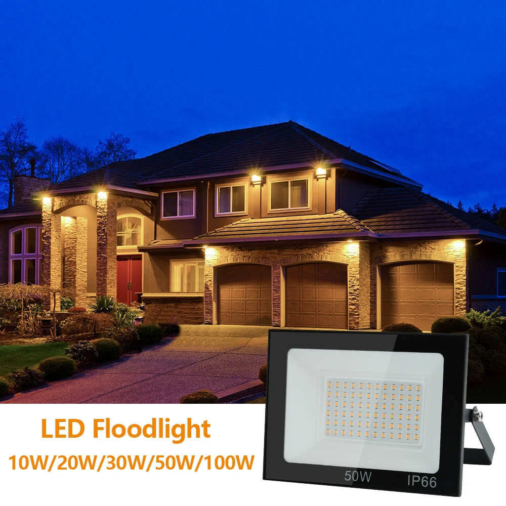 Impermeável LED Flood Light, Refletor ao ar livre, Refletor Led, Lâmpada de parede exterior, Garden Street Gate, IP66, 100W, AC 220V