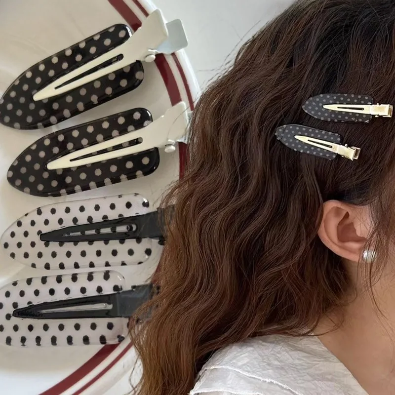 Vintage Black White Polka Dot Hair Clips Y2K Fashion Hairpins Korean Ins No-Trace Barrettes Minimalist Hair Styling Accessories image 2