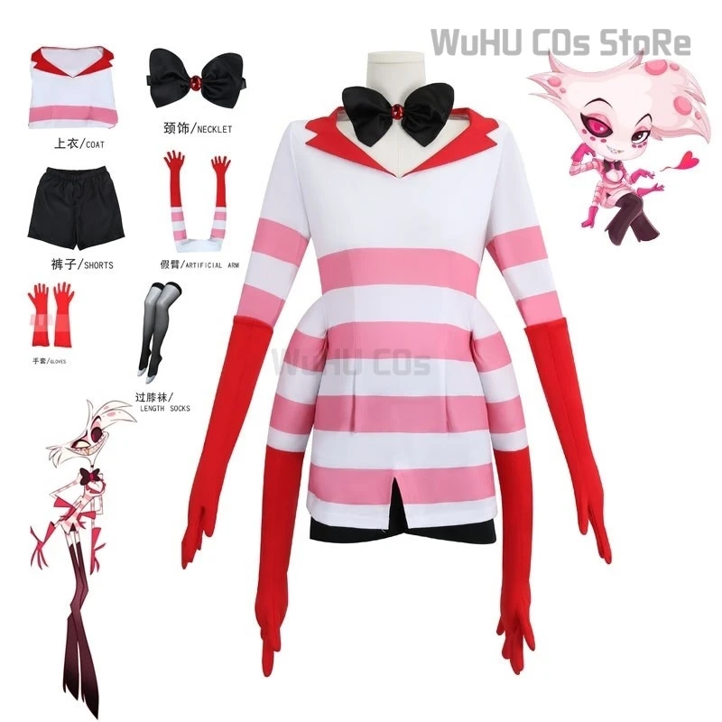 

Hazbin Cosplay Hotel Dust Angel Cosplay Costume Foue Hands Uniform Angel Wig Women Girls Birthday Party Dress Halloween Carnival