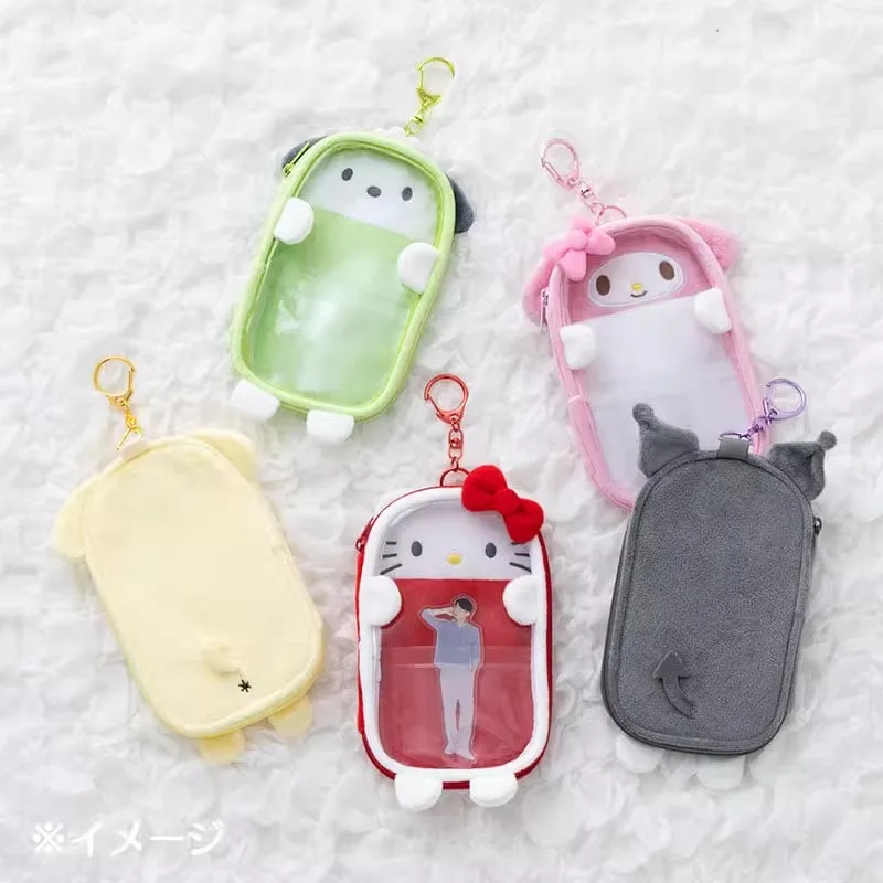 Sanrio Support Plush Bag Series Kitty Kuromi Cinnamoroll My Sweet Piano TuxedoSam Acrylic Stand-up Storage Bag Keychain Pendant