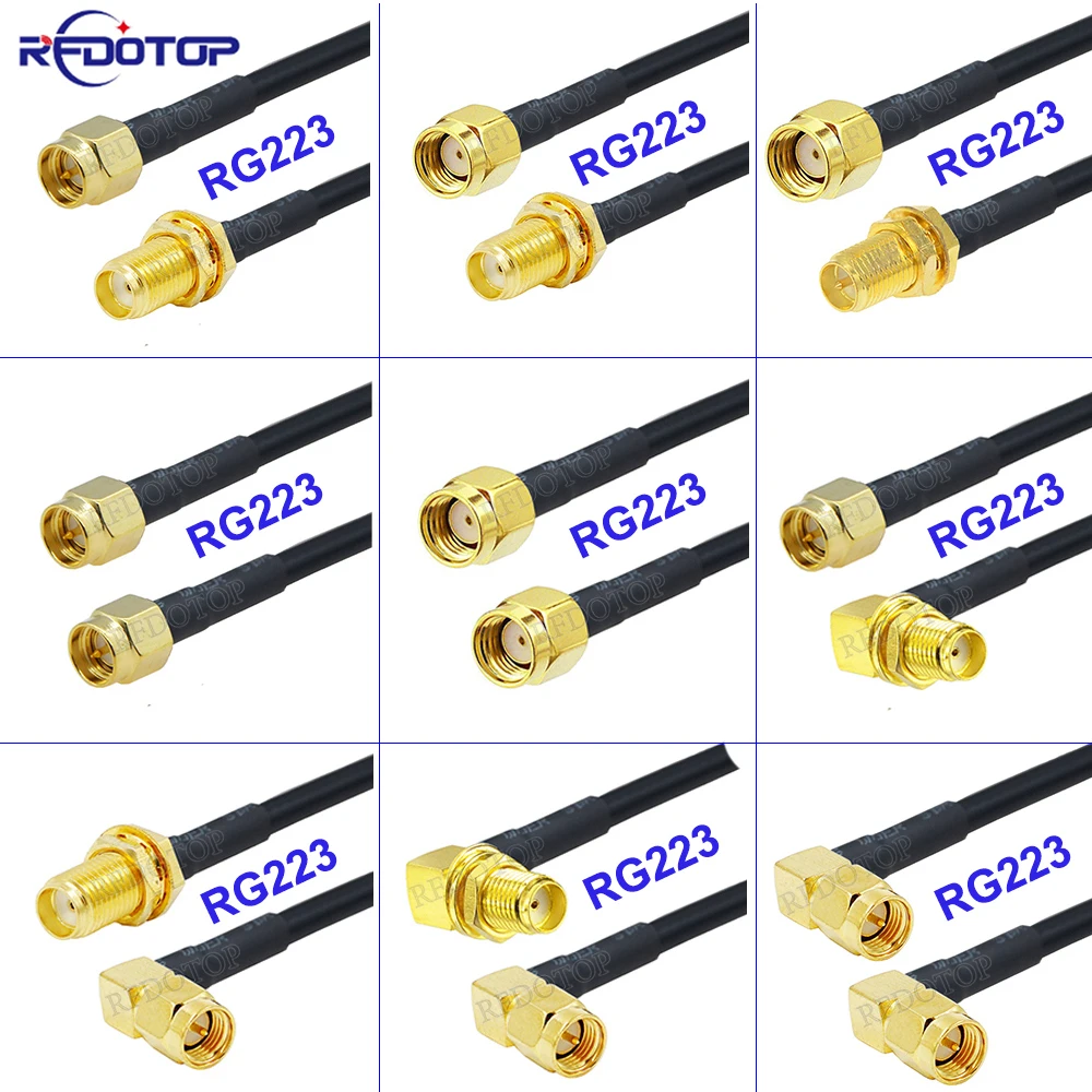 1Pcs SMA Male to SMA Male/Female Connector 50ohm Double Shielded RG223 RF Coaxial Cable WiFi Antenna Extension Cord Pigtail