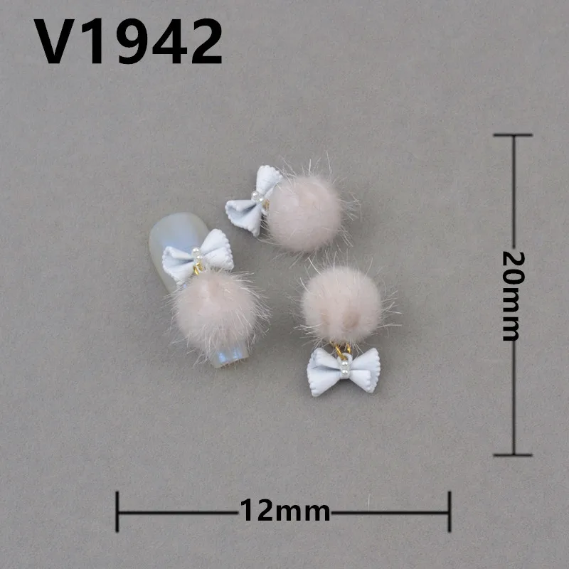 5Pcs 4 Colors Nail Art Poms Bowtie Dangle Designs Charms Cute Christmas Designs Nail Art Rhinestones Charms Jewelry