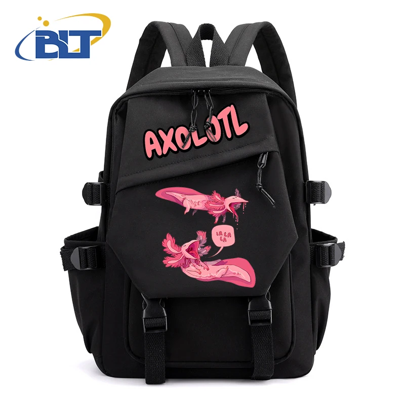 Simpatico zaino per ragazze stampato Axolotl zaino per studenti per bambini borsa Casual nera regalo per bambini