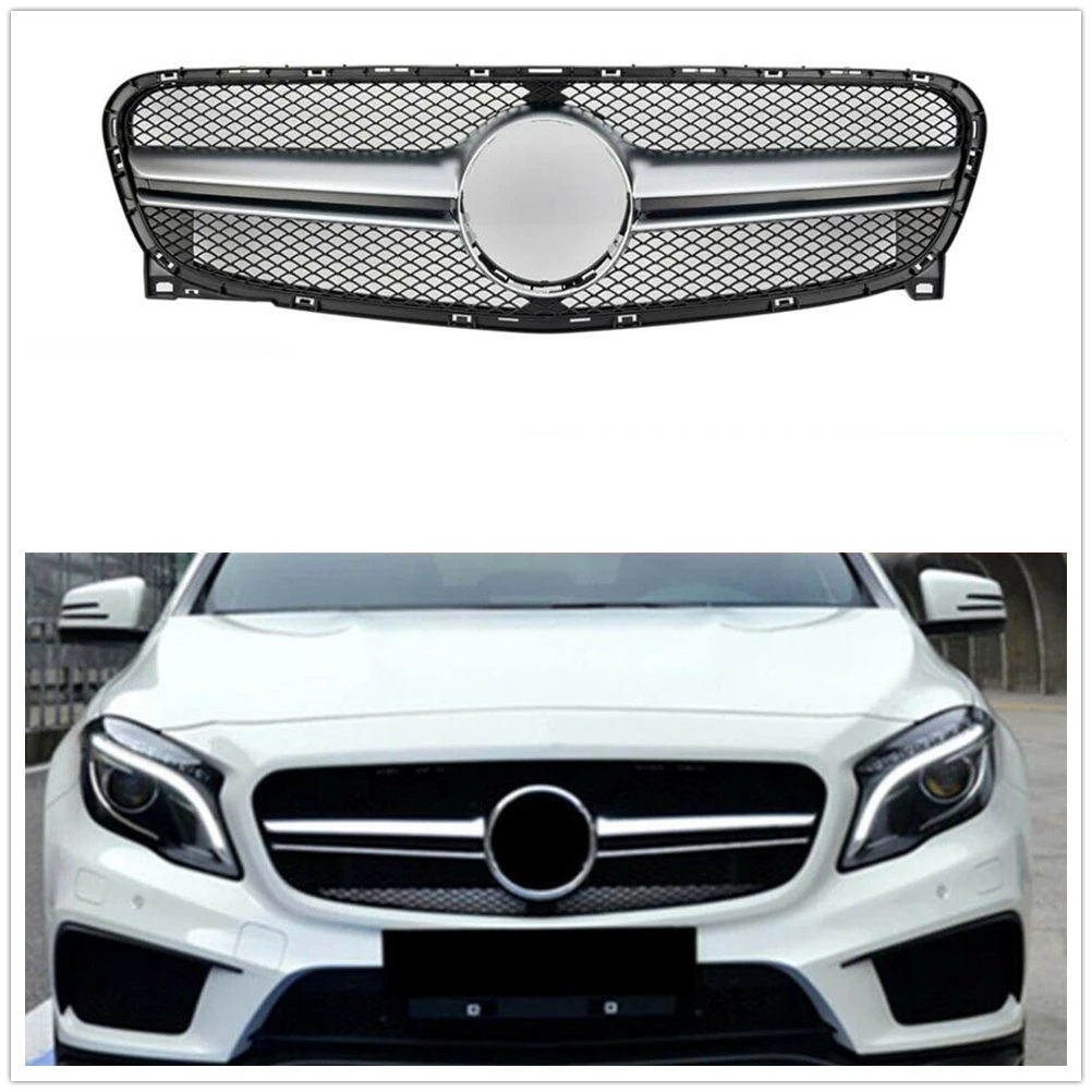 

Front Grille Grill For Mercedes Benz GLA Class X156 AMG 2014-2016 GLA180 GLA200 GLA250 Silver/Black Upper Bumper Hood Mesh Grid