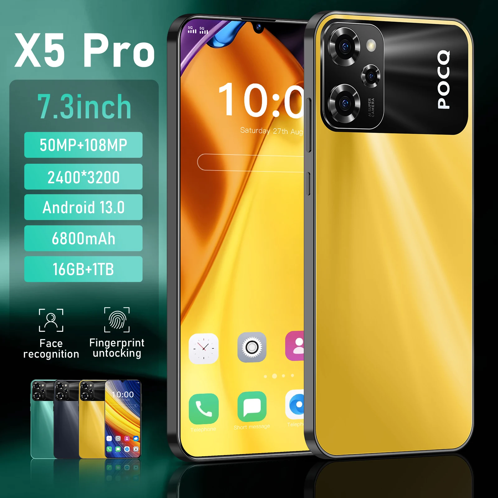 

Global Version X5 Pro Smartphone 5G 7.3" HD 2400x3200 8800mAh Snapdragon 8 gen2 50MP+108MP Android Phone Unlocked celulares