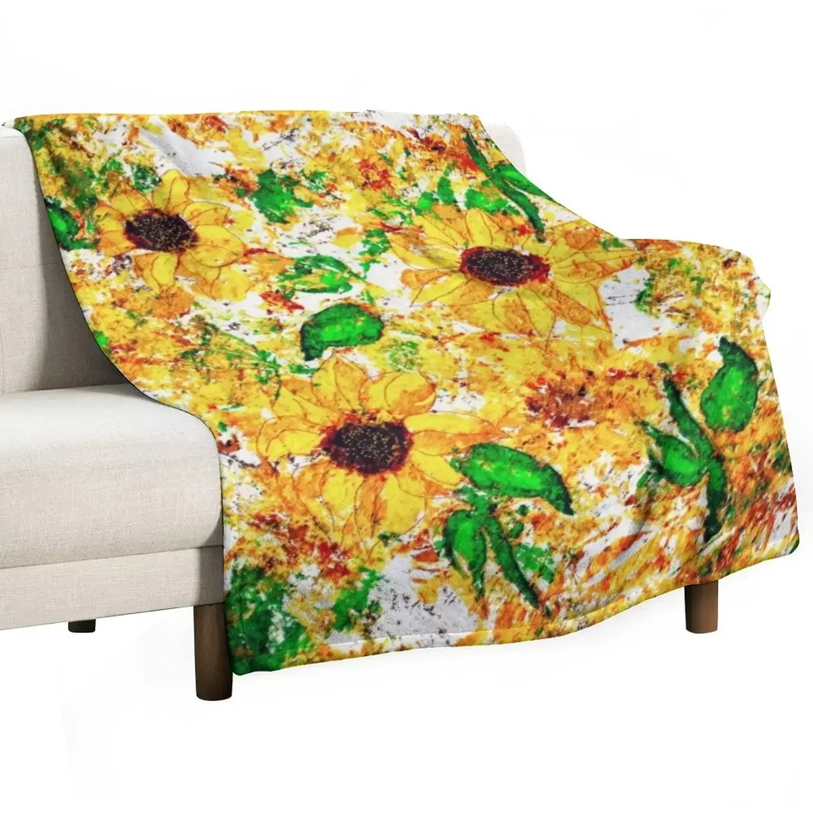 Primitive Rustic Sunflower Garden Yellow Green Brown Throw Blanket Bed Polar Bed Fashionable Blankets