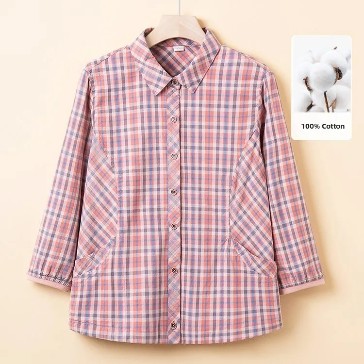 

00% Pure Cotton ort Lightweight Casual irt for Middle-Aged And ly Women Breathable Comfortable Spring Autumn Top