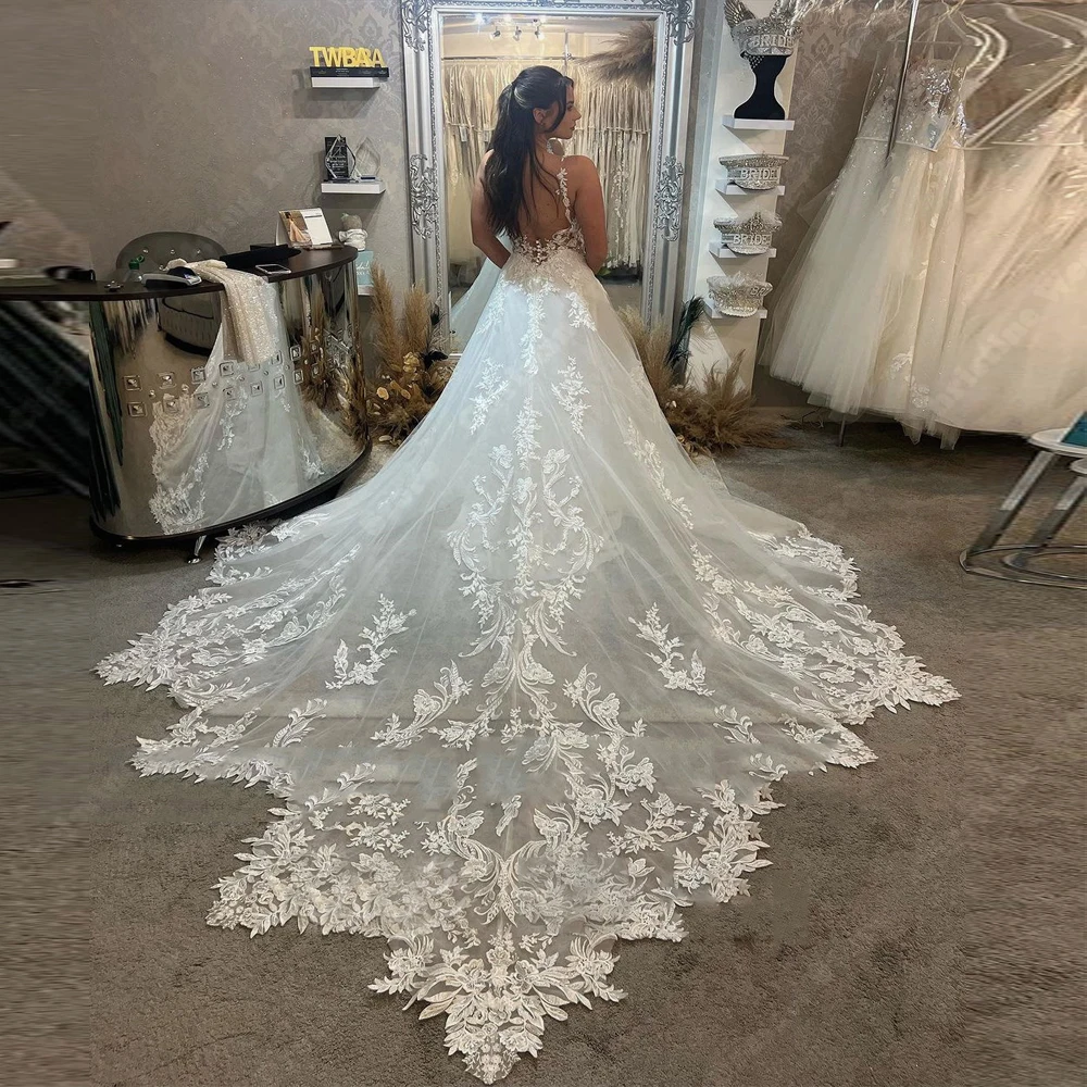 Sexy White Women Bridal Gowns Lace Printing Design Wedding Dresses 2024 Formal Sexy A-Line Sleeves Party Vestidos De Novias 2024