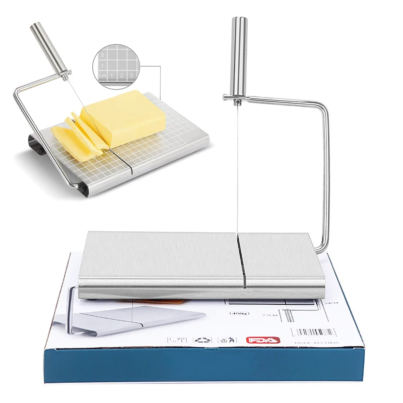

Stainless Steel Cheese Slicer Cutter Accurate Size Scale With Grid Scale Lines Multipurpose Food Cutter with Blade Cheese Cutter