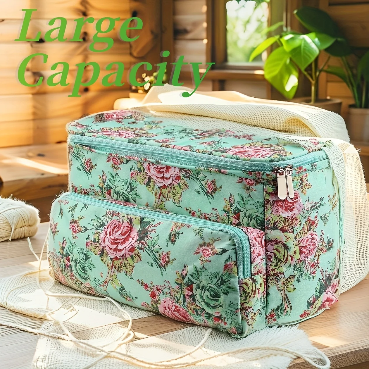 

Oversized Knit Crochet Organizer - Needle Holder Floral Tote For Craft Supplies Valentine Gift | 24-hour Shipping