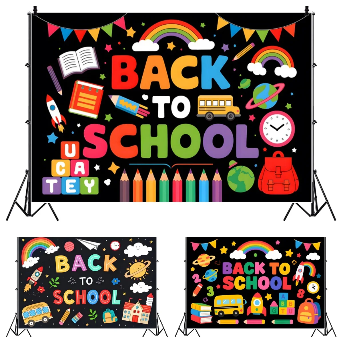 Back To School Photography Backdrops Colorful Cartoon patterns Rainbow Classroom Decoration Kid Celebration Portrait Backgrounds
