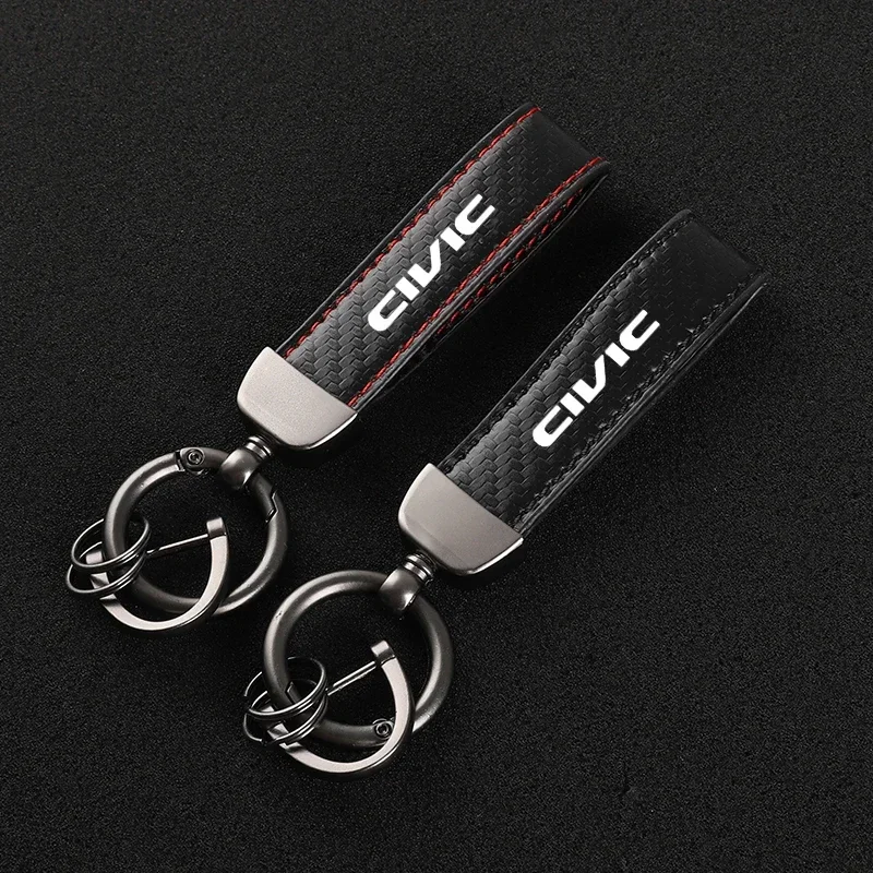 Leather car keychain horseshoe buckle jewelry key chain for Honda CIVIC 10th gen 8th gen with logo  Car Accessories