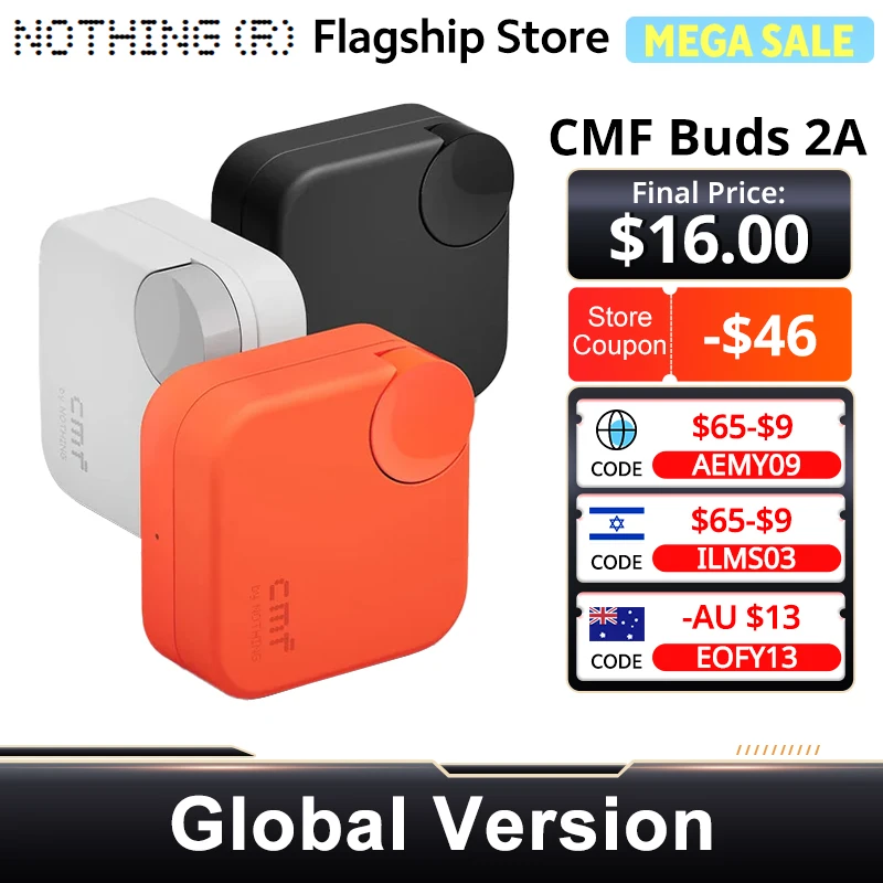 Global Version CMF Buds 2a Up to 31H of playback Bluetooth 5.4 12.4mm Driver 42dB ANC 4HD Mics IP54