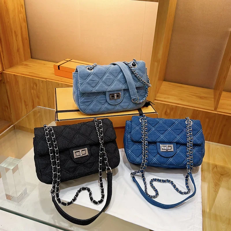 

2024 Korean version of the new women's bag popular fashion shoulder bag classic embroidered thread diamond chain handbag