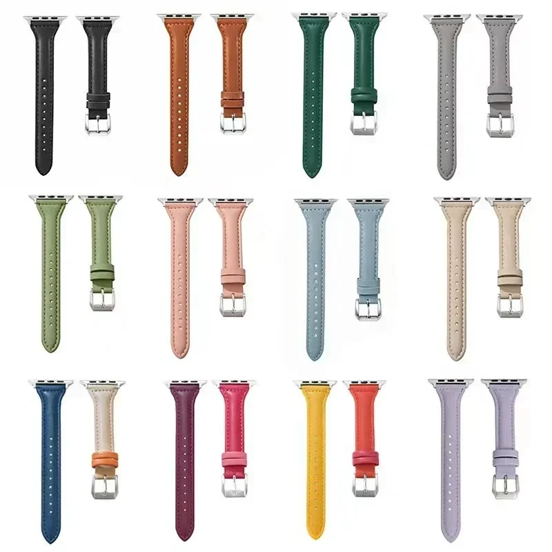 

Тонкий кожаный ремешок для Apple Watch Series 10/11 42/46 мм 9 8 7 41/45 мм, ремешок 42 мм Ultra2-3 49 мм, браслет iWatch SE 6 5 4 3 40/44 мм
