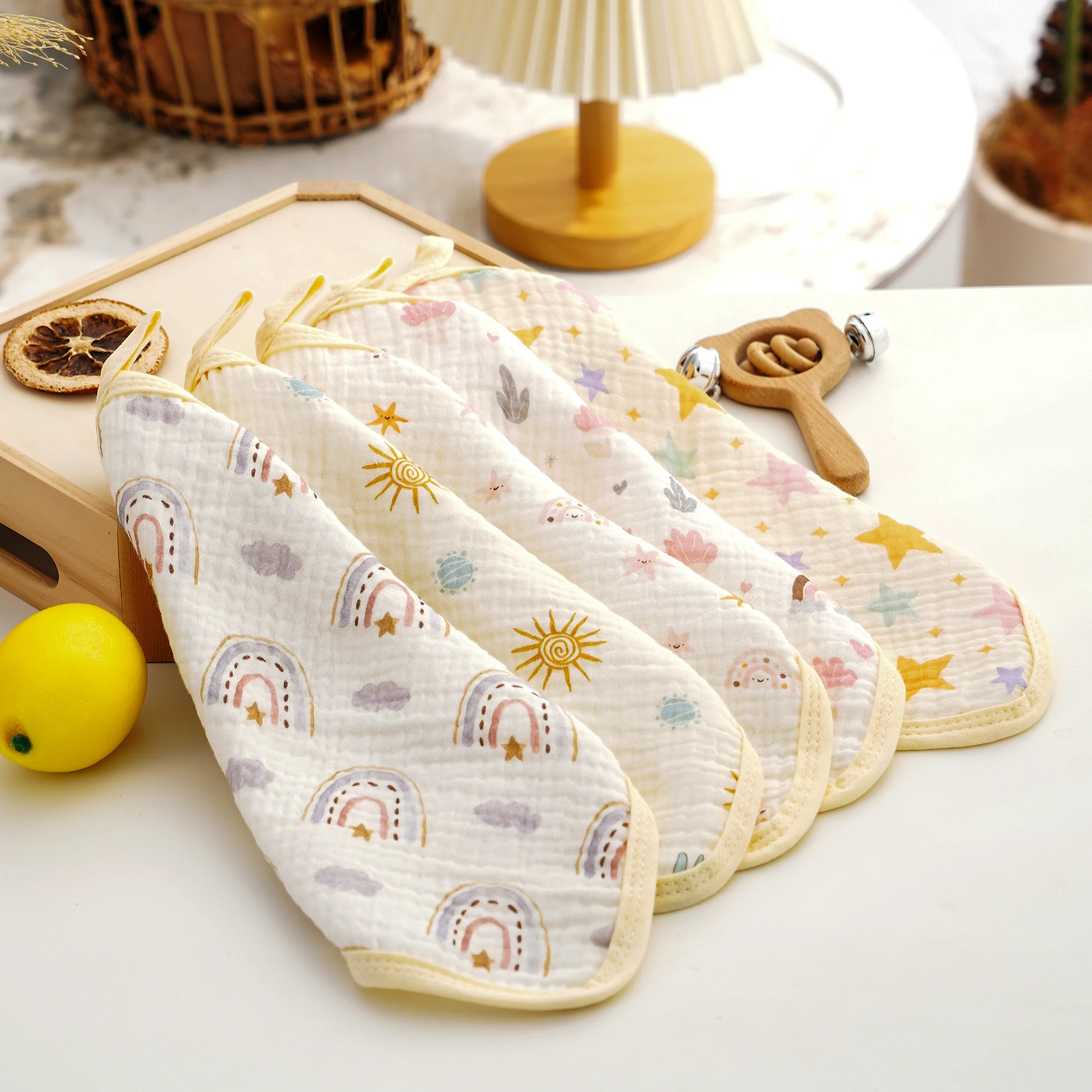 HappyFlute 100%cotton 5Pcs Crepe Cloth Small Handkerchief Soft And Skin Friendly Wiping Sweat Easy To Clean For Breastfeeding