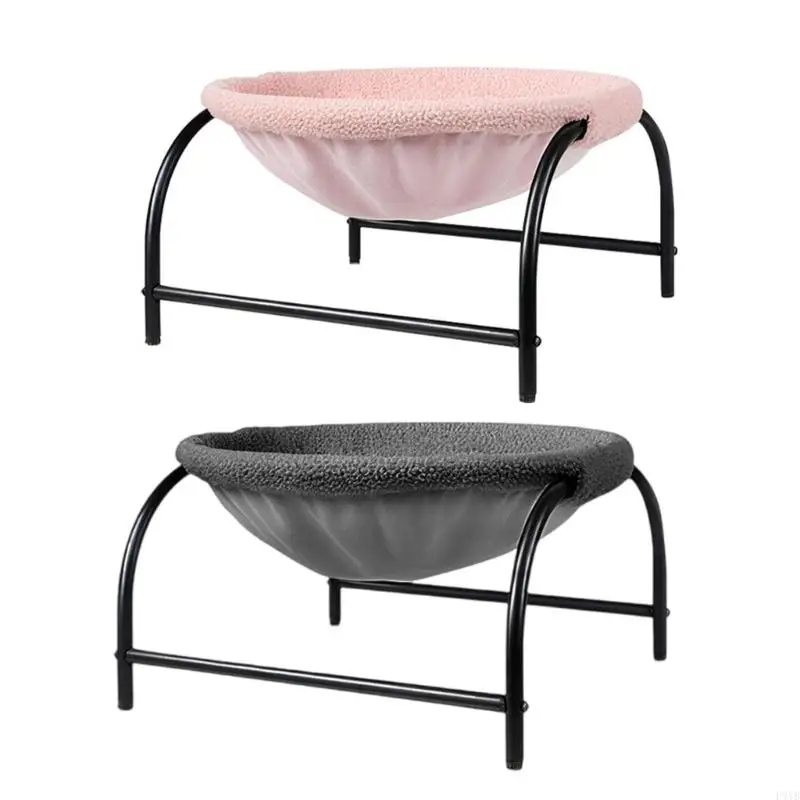 سرير مرتفع للقطط، هيكل مقوس، إطار فولاذي متين، يمكن غسله في الغسالة، كراسي الحيوانات الأليفة سهلة التجميع P9YB