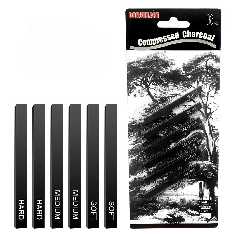 

6pcs Carbon Strip Professional Black/White Carbon Sketch Hard/Medium/Soft Woodless Charcoal Pencil Set Drawing Painting Supplies