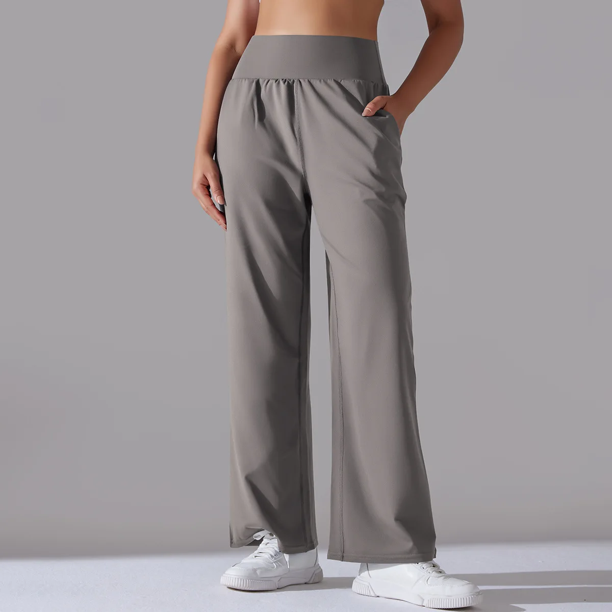 New milled high-waisted wide-legged pants sports and leisure yoga pants pockets to lift the buttocks and thin nine-minute pants