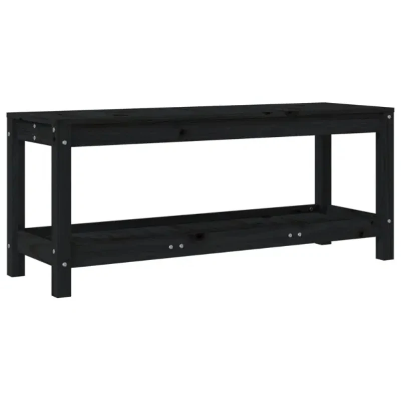 Banco de pátio ao ar livre simples banco preto madeira maciça pinho material tamanho 42.5 "x 13.8" x 17.7 "banco de armazenamento de banheiro interno