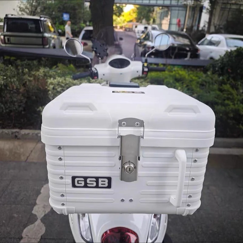 47L زاوية مستديرة دراجة نارية جذع مادة البولي بروبيلين سكوتر دراجة نارية خوذة الأدوات صندوق خلفي مقاوم للماء مع الداخلية ومسند الظهر #6