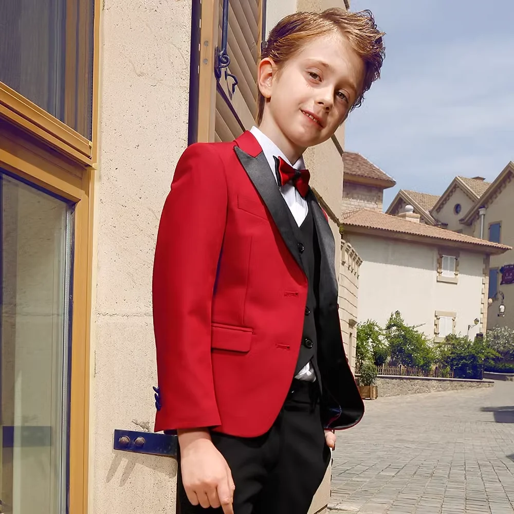 

Boys Suits Formal Party Wedding Tuxedos 3 Piece Fashion Peak Lapel Single Breasted Solid Color Kids Clothes (Blazer+Vest+Pants)