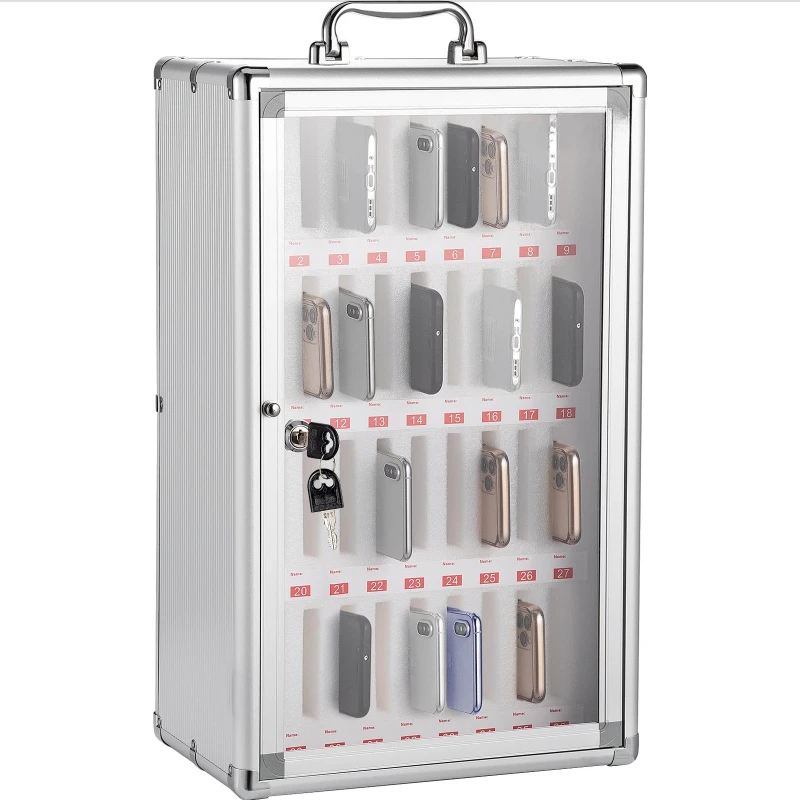 

36 Slots Cell Phone Cabinet Silver Aluminum Alloy Pocket Chart Wall Mounted Storage Locker Box for Classroom Office Gym