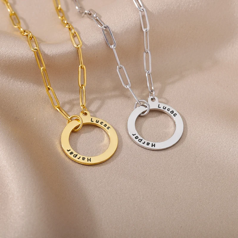 Custom Hollow Circle Name Necklace for Women Stainless Steel Personalized Gold Color Round Pendant Necklaces 2022 Trend Jewerly