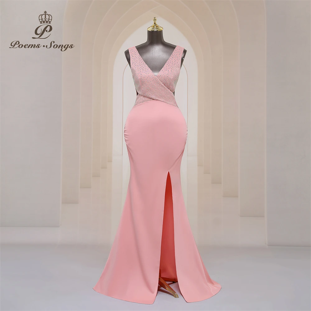 

Elegant v-neck evening dresses women party night Side slits candy color prom dresses mermaid party dress robe de soiree dress