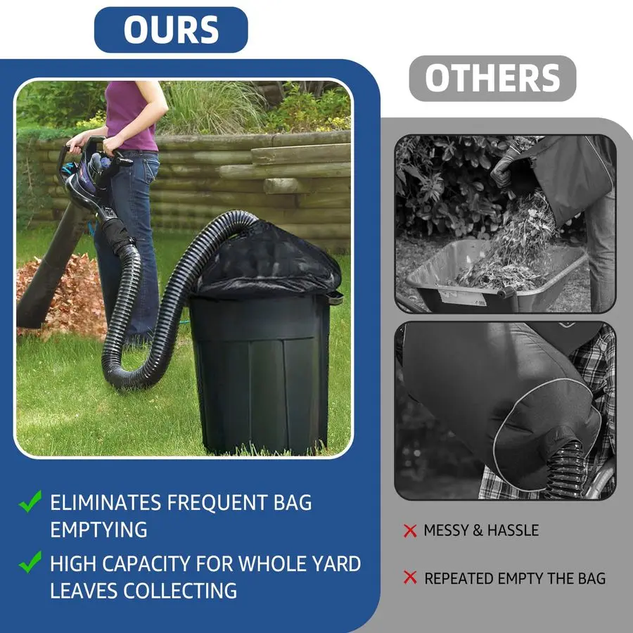 

Сборщик листьев Houseluxe для мощных воздуходувок-измельчителей известных брендов, шланг 8 футов с регулируемым адаптером, подходит для 2.3-5-портовых устройств