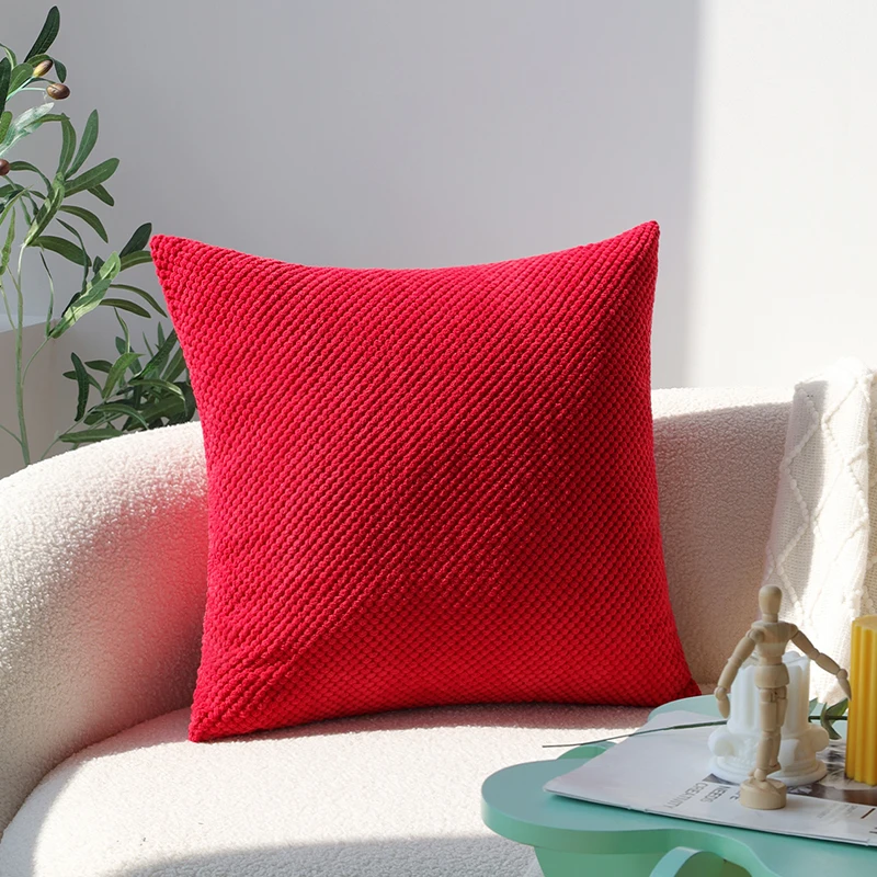 Red Corduroy Cushion Cover Soft Skin-friendly Pillowcase Living Room Home Decor Simple Decorative Throw Pillow Cover Funda Cojin