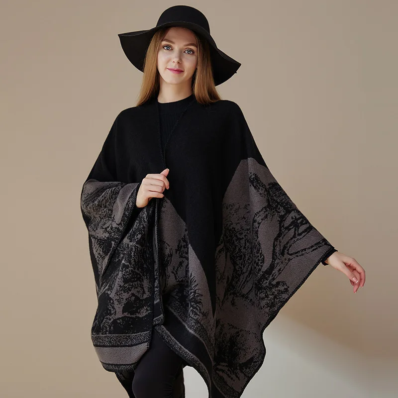 2024 New Classic Shawl Overlay Women\'s Thickened Knitted Shawl Cloak Warm Scarf Capes